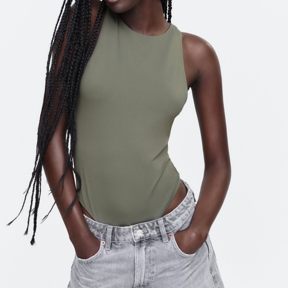 Zara Halter Neck Bodysuit | Dark Khaki | Size S - Picture 2 of 9